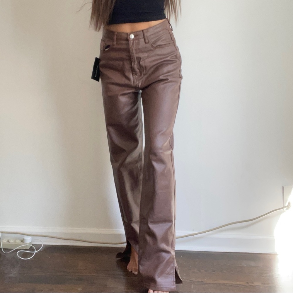 PrettyLittleThing waxed denim faux leather pants